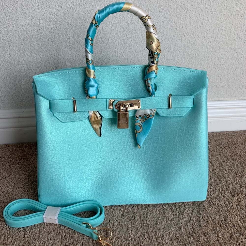 New Turquoise Blue Waterproof Bag with Scarf